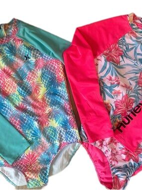 Hurley Girls One-Piece Rashguard Swimsuits (2) – Size L – UPF 50+